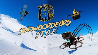 SNOWBORD FREESTYLE  FPV DRONE SHOOTING  Val dIsère Snowpark snowboarding [upl. by Loughlin589]