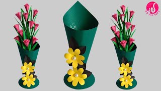 😱 Day 5 7 Days Paper Craft Challenge DIY Paper Flower Vase  Handmade Flower Vase [upl. by Antonius274]