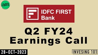 IDFC First Bank Q2 FY24 Earnings Call  IDFC First Bank 2024 Q2 Results  September 23 [upl. by Oriole]