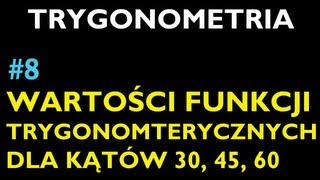 WARTOŚCI FUNKCJI TRYGONOMTERYCZNYCH DLA KĄTÓW O MIERZE 30 45 60 8  Dział Trygonometria [upl. by Jimmie265]