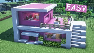 How To Build A Cute Pink House amp Interior in Minecraft 469 [upl. by Ainnet]