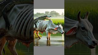 Rescue a week cow from an alligator🐊cow weakanimals alligator crocodile humanity rescueanimals [upl. by Anauqahs]