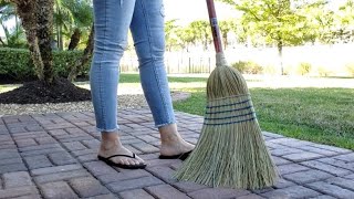 ASMR Sweeping my patio with a straw broom No talking ASMRDawn [upl. by Rustie30]