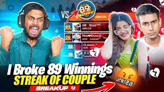 Breaking 89 Winning Streak Of Angry Couple Youtuber 😱 Gone Wrong  Garena Free Fire Max [upl. by Nerrak]