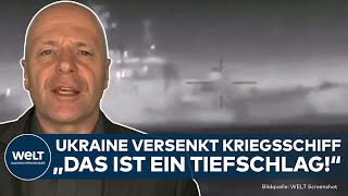 PUTINS KRIEG Schwerer Schlag gegen Russland Ukraine versenkt Kriegsschiff an der Krim [upl. by Tnerb307]