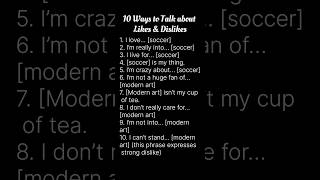 10 Ways to talk about Likes amp Dislikes english education learnenglish shortsvideo [upl. by Ad540]