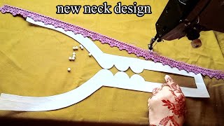 New neck design 2024 cutting and stitching  beautiful lace with mooti very easy [upl. by Etnahsal]