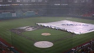 NYMFLA Grounds crew wrestles with tarp in Miami [upl. by Eimmij]