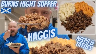 BURNS NIGHT SUPPER  HAGGIS NEEPS AND TATTIES  First Time Tasting Haggis  SCOTTISH FOOD REVIEW [upl. by Brodench199]