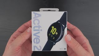 Samsung Galaxy Watch Active 2 Unboxing 40mm quotAqua Blackquot Aluminum [upl. by Ahsiakal753]