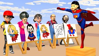 Scary Teacher 3D vs Squid Game Help Nick Draw SuperGirl Squid Game Doll 5 Times Challenge [upl. by Dedra]