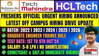 Reliance Jio Tech Mahindra HCLTech Biggest Hirings  OFF Campus Drive 2026 2025 2024 2023 Batch [upl. by Doersten]