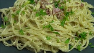 Spaghetti a la Carbonara otro clasico de la cocina Italiana A mi manera [upl. by Bokaj]