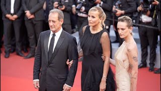 Vincent Lindon Julia Ducournau and Agathe Rousselle on the red carpet in Cannes [upl. by Ardnaik]