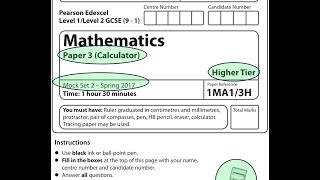 EDEXCEL GCSE Maths Mock Set 2 91 2017 Paper 3 Higher Calculator [upl. by Tanny]