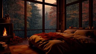 Autumn Warm Room Rainy Day ❄️ Cozy Cabin Fireplace Sounds 🔥 Light Rain Sound [upl. by Ioj759]