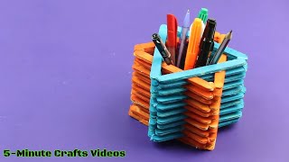 Pen Stand with Icecream Sticks  By the Design of Star  DIY Ideas [upl. by Suoicserp]