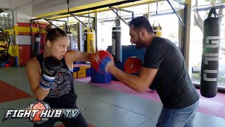 Ronda Rousey looks 100 after rehab Ripping super fast left hooks w Edmond Tarverdyan [upl. by Otto372]