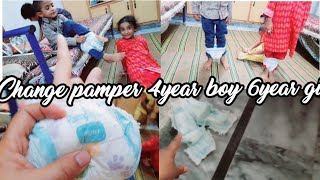 change pamper 4year boy and 6year girl kids diaper change routine pamper pants kids routineviral [upl. by Sivie930]