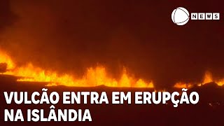 Vulcão entra em erupção na Islândia e preocupa autoridades [upl. by Andersen604]