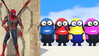 GTA 5  Epic Ragdoll Funny SpiderMan VS Minions On Rainbow Bridge Euphoria Physics1 [upl. by Nael]