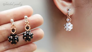 DIY beaded bead earrings Easy to make for beginners Jewelry making [upl. by Eudocia216]