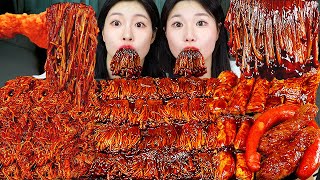 ASMR MUKBANG 직접 만든 불닭 짜장 버섯 양념치킨 소세지 먹방 amp 레시피 SPICY MUSHROOMS AND FIRE NOODLES EATING [upl. by Py]