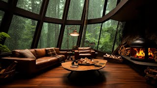 Rain Sounds Immerses You In Peace Reduce Stress Sleep Well  Forest Room with Fireplace Burning [upl. by Drofhsa218]