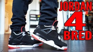 2019 JORDAN 4 quotBREDquot SNEAKER REVIEW AND ON FOOT  SNEAKER OF THE YEAR [upl. by Aloke417]