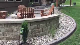 Backyard landscape Patio with sitting wall and fire pit idea [upl. by Ellerred]