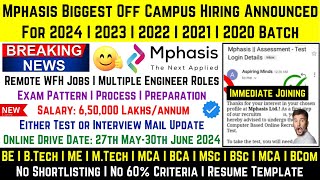 Mphasis Biggest OFF Campus Hiring Announced  2024  20232020 Batch  6 Multiple New Tech Job Roles [upl. by Napoleon]