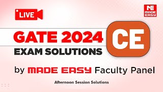 GATE 2024 Civil Afternoon Session  LIVE Solutions  CE Paper Analysis  By MADE EASY Faculty Panel [upl. by Sutherlan504]