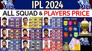 IPL 2024  All Teams Final Players List amp Price  IPL 2024 GroupB All Teams Squad amp Their Price [upl. by Nowell296]