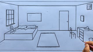 How to Draw a Room in 1Point Perspective Step by Step for Beginners [upl. by Ahseena]