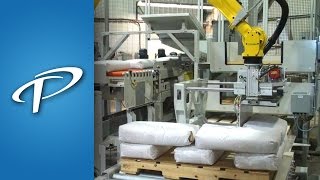 Robotic Bag Palletizer with lateral gripper handling slip sheets [upl. by Valencia]