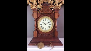 Clock Strike Chime Sound ANSONIA quotTivoliquot Pendulum Kitchen OAK Mantel 978 BidAway [upl. by Kath886]