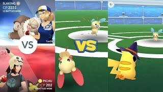 Pokémon Go Gym Battle Plusle Pichu Pikachu vs Minun amp Slaking [upl. by Farrar]