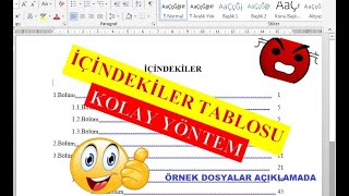 Kolay İçindekiler Tablosu Oluşturma Word örnek dosyalar açıklama kısmında [upl. by Ingar]