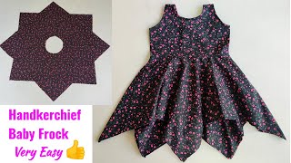 Simple Handkerchief Baby Frock Cutting And stitching Very Easy Full Tutorial [upl. by Skill]