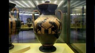 Attic BlackFigure Exekias amphora with Ajax and Achilles playing a game [upl. by Tdnerb896]