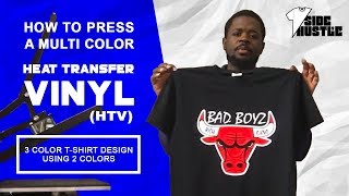 How To Press A Multi Color Heat Transfer Vinyl HTV Design 3 Color TShirt Design Using 2 Colors [upl. by Eatnoled]