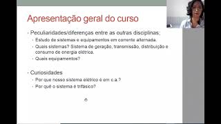 Apresentação da disciplina de Eletrotécnica  2021 [upl. by Titania515]