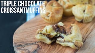 RECEPT Triple Chocolate Croissantmuffins  OhMyFoodness [upl. by Milburt937]