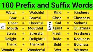 100 prefix and suffix words in english  prefix and suffix words  prefixes and suffixes  100 words [upl. by Novyad]