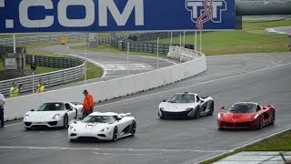 Koenigsegg Agera vs Ferrari LaFerrari vs Porsche 918 vs Mclaren P1 on Track  SupercarSunday 2014 [upl. by Dorri]