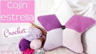 COJÍN o ALMOHADA ESTRELLA de GANCHILLO CROCHET STAR CUSHION or PILLOW [upl. by Tabina]