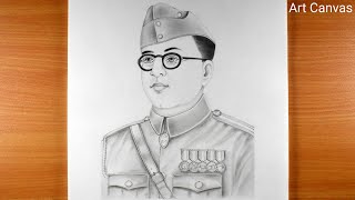 Netaji Subhash Chandra Boses Drawing With Pencil Sketch Step by Step  Republic day [upl. by Peppard166]