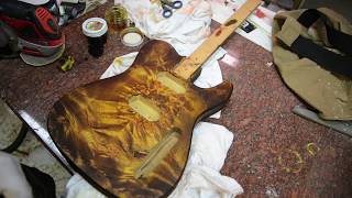 Honey Burst Guitar on a Flamed Maple Burl Tele Project Luthier Transtints [upl. by Kenny]