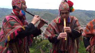 Peruvian flute band plays above Cusco Peru [upl. by Rellia933]