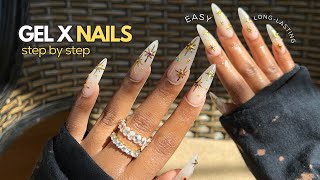 Watch Me Do Gel X Nails At Home 💅🏽  BEGINNER FRIENDLY gel x nails tutorial [upl. by Edeline439]